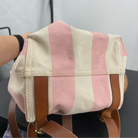 Madewell Pink and Cream Striped Canvas Drawstring Backpack main image 5